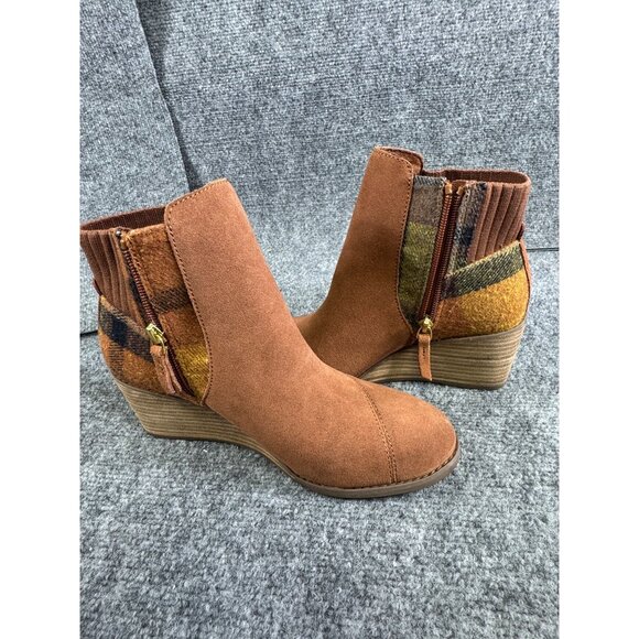 Toms Womens 7.5 brown multicolor Plaid Suede Wedge Ankle Boots - Picture 14 of 16
